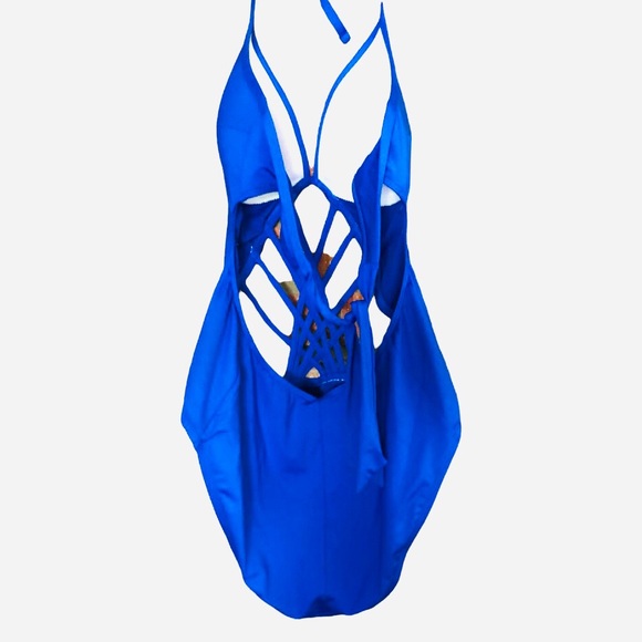 Blue Halter Onepiece Swimsuit - Picture 7 of 10